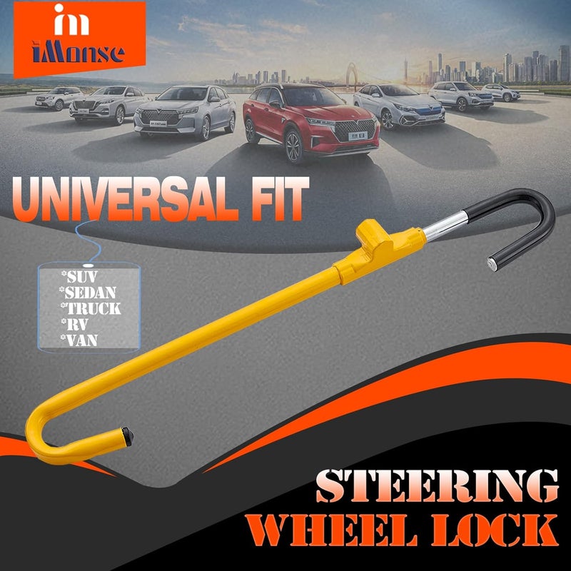 iMonse Steering Wheel Lock Anti-Theft Car Device, Steering Wheel Pedal Brake Lock Retractable Hook Car Security Products Universal Fit(Yellow) - Image 5